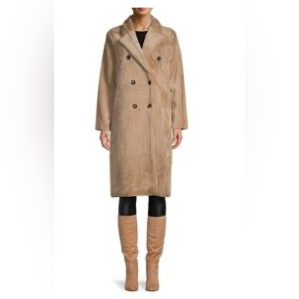 Magaschoni Classic Tan faux fur midi Coat size M new without tags